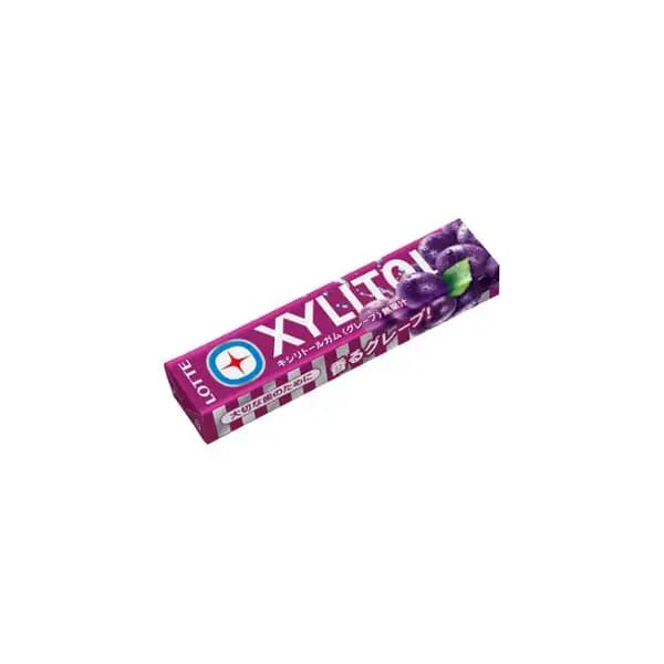 Lotte Xylitol Gum Grape stick pack in purple packaging with grape illustration