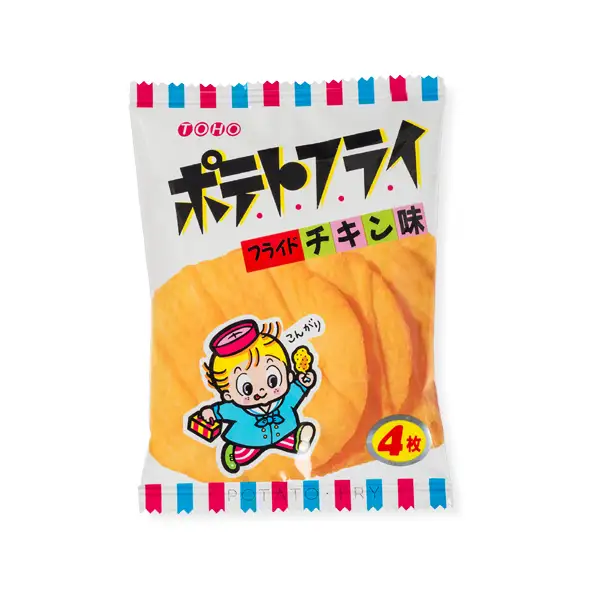 Toho Potato Fry Fried Chicken bag with cartoon chef boy and orange chips