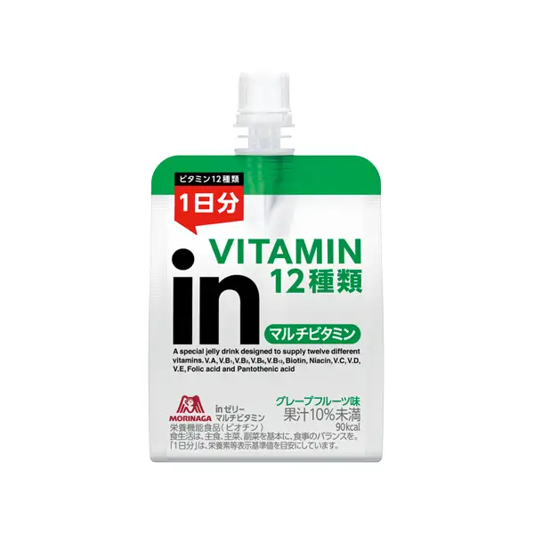 Morinaga in Jelly Multivitamin grapefruit pouch with silver and green packaging